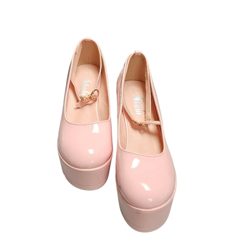 SHELN Women's Pink Mary Jane Block High Heel Pumps Size 10